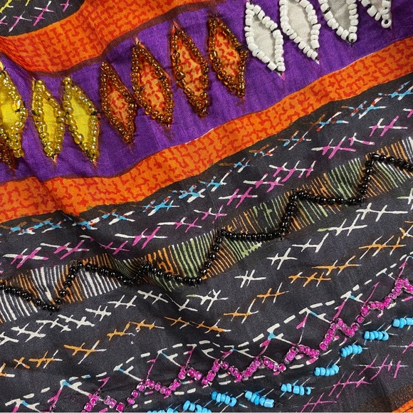 Chicos Skirt Women 2 Large Colorful 100% Silk Pull On Elastic Waist Beaded Boho - Picture 5 of 8